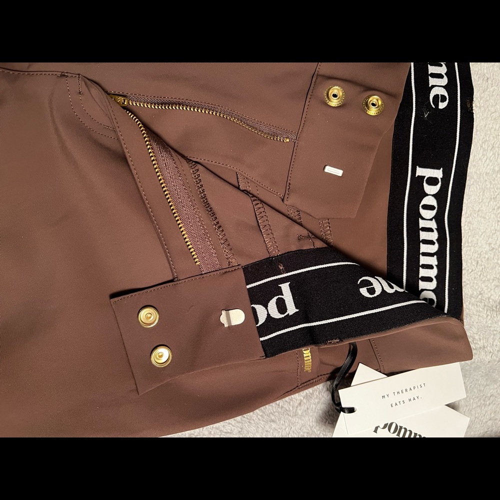 Pomme breeches. Size large.  Brown/chocolate with gold/brass.